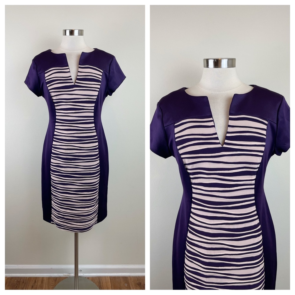 Connected Apparel Purple Cream Stripe Work Attire Dress Women Size 12